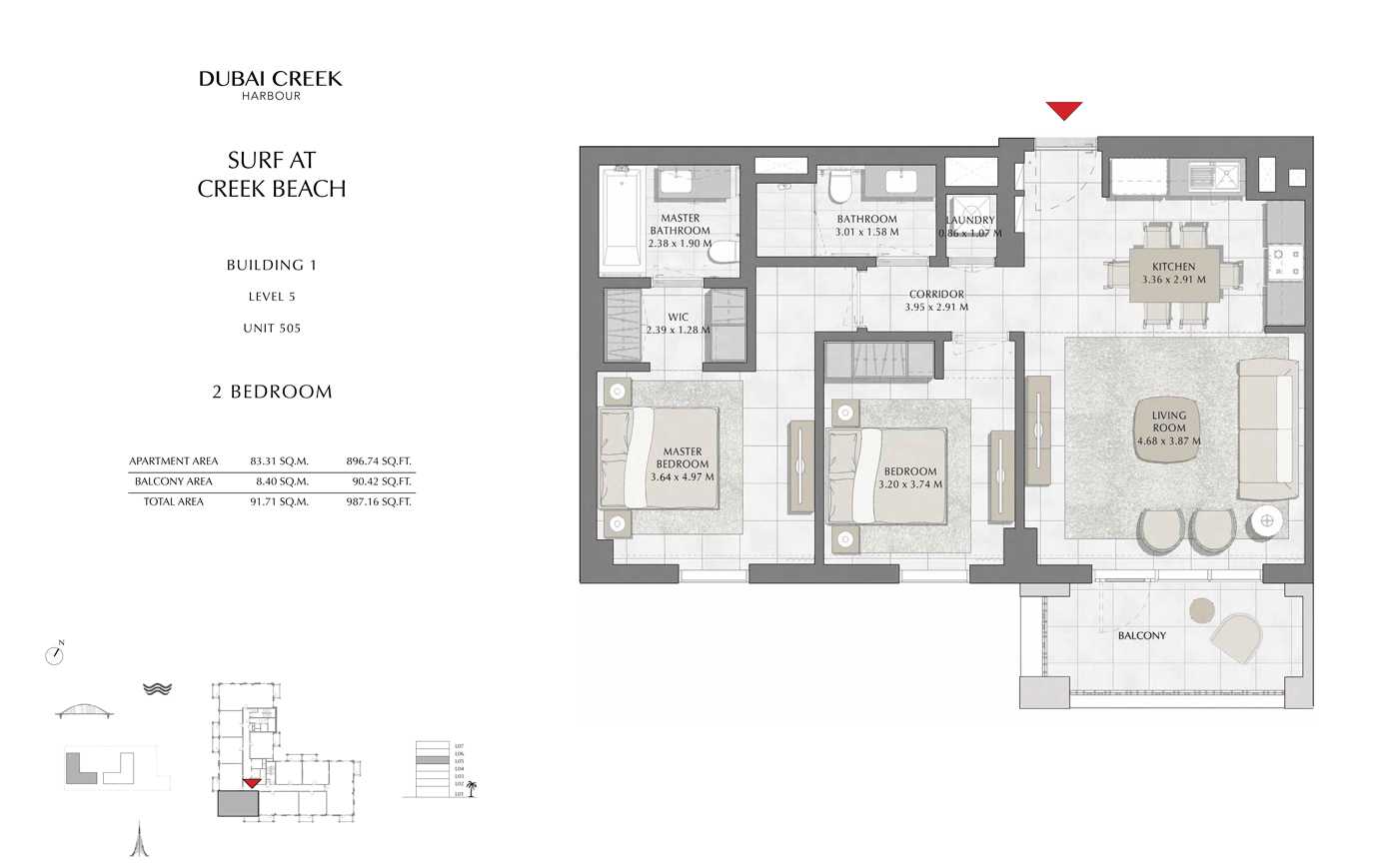 Building 1, 2 Bedroom, Level 5, Size 987 Sq Ft